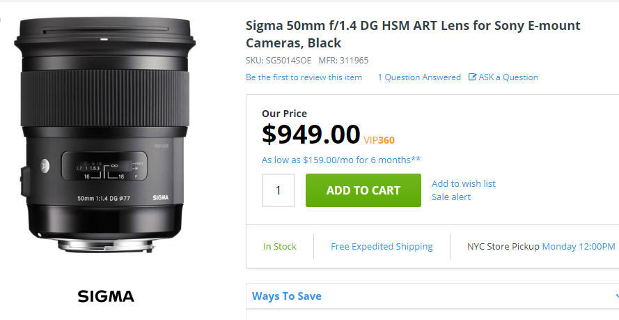 Sigma 50mm F1.4 DG ART lens for sony