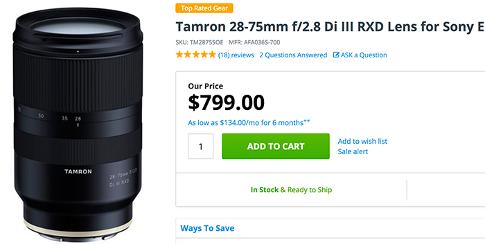 Tamron 28-75mm f 2.8 Di III RXD Lens in stock