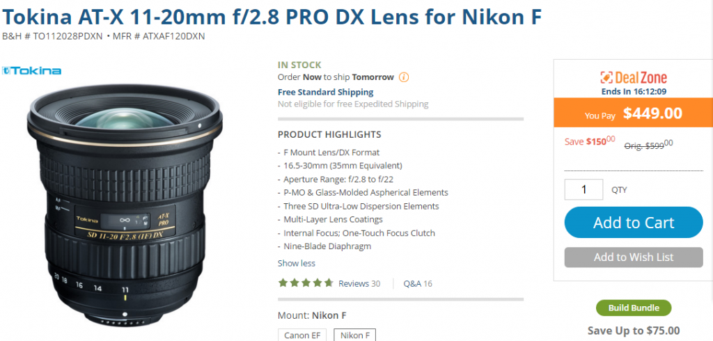 Tokina AT-X 11-20mm F2.8 pro DX lens