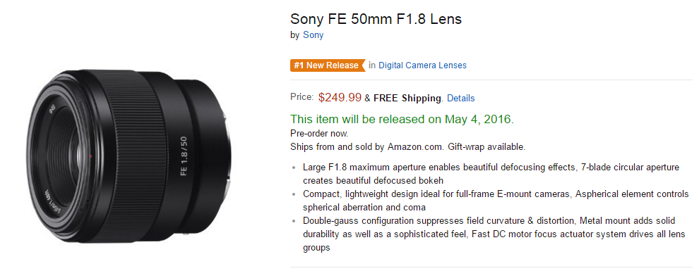 Sony FE 50mm F1.8 lens pre-order