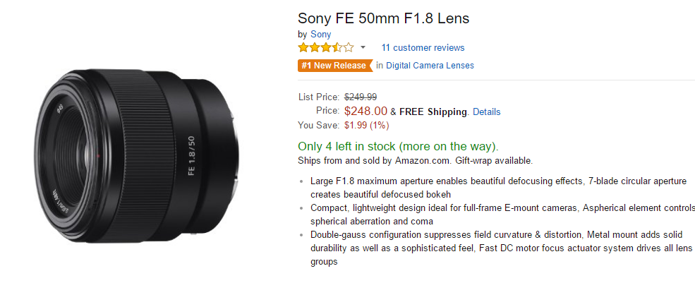 Sony FE 50mm F1.8 Lens in stock