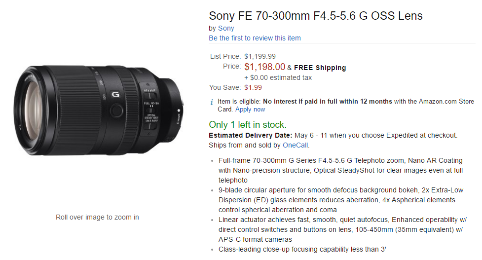 Sony FE 70-300mm F4.5-5.6 G OSS in stock