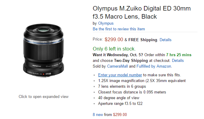 Olympus M Zuiko Digital Ed 30mm F3 5 Macro Lens First In Stock At Amazon Lens Rumors