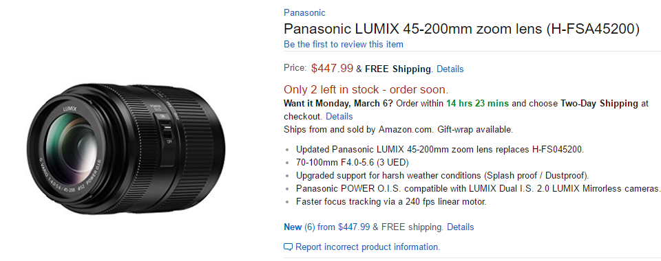 Panasonic Lumix 45-200mm lens in stock