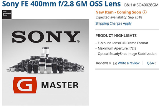 Sony-FE-400mm-f2.8-GM-OSS-lens at B&H