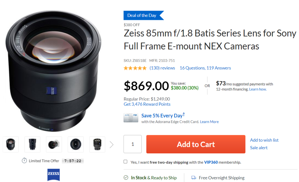 Hot Deal: Zeiss Batis 85mm F1.8 Lens for $869!